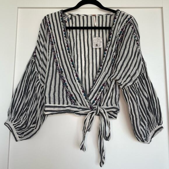 Free People Striped Wrap Top Size Medium NWT - Picture 2 of 9